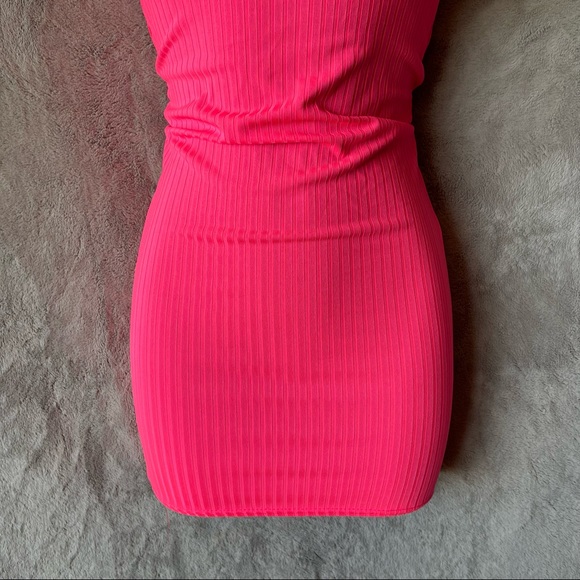 Vibrant Pink Ribbed Mini Dress - Picture 4 of 15